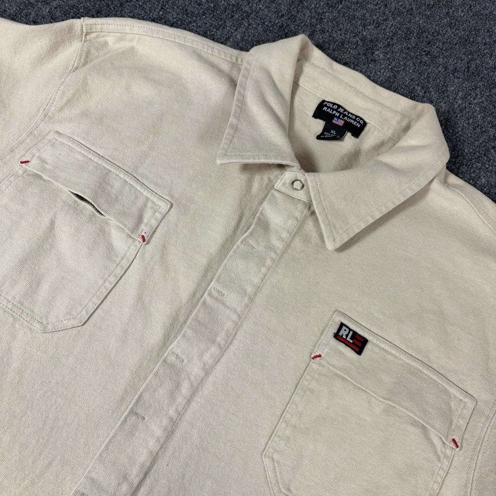 Polo Ralph Lauren Shirt Mens XL Beige Button Snap Heavy Cowboy Safari Outdoor‎